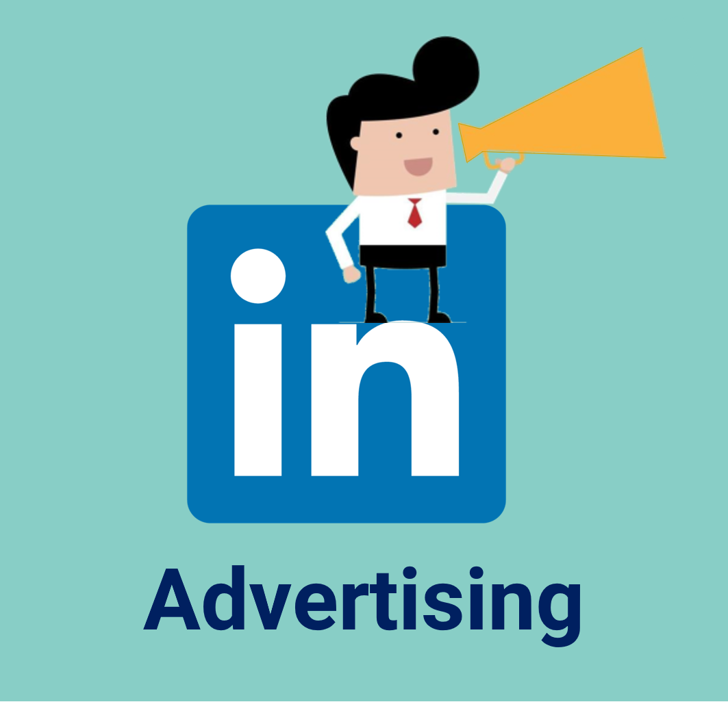 A person with a megaphone standing on the LinkedIn advertising logo